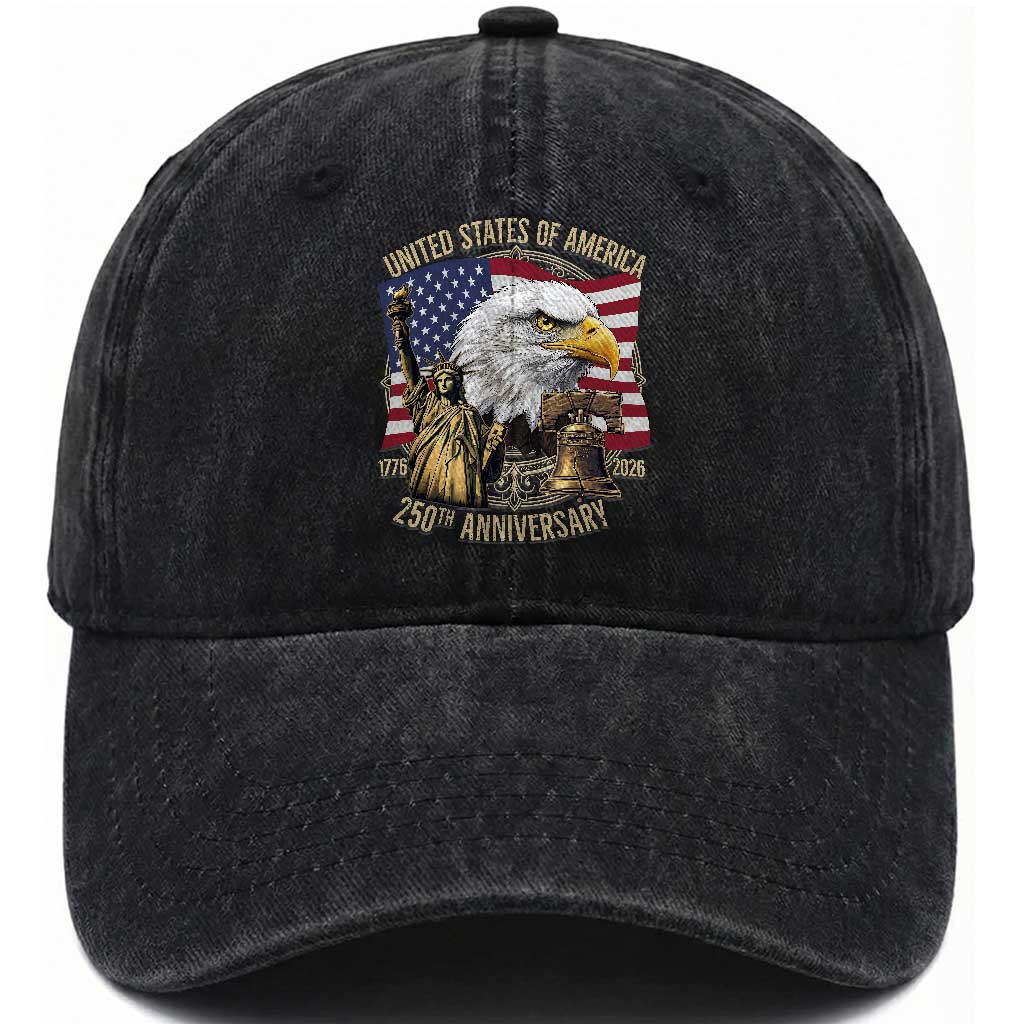 USA 250th Anniversary 1776 2026 4th of July Washed Cotton Baseball Cap Patriotic Eagle Liberty Bell Statue of Liberty Graphic
