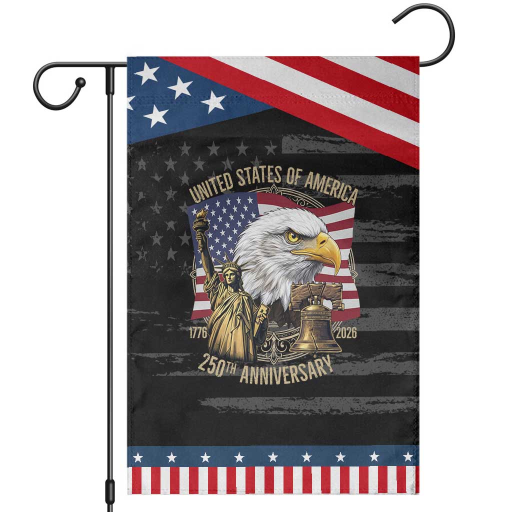 USA 250th Anniversary 1776 2026 4th of July Garden Flag Patriotic Eagle Liberty Bell Statue of Liberty Graphic