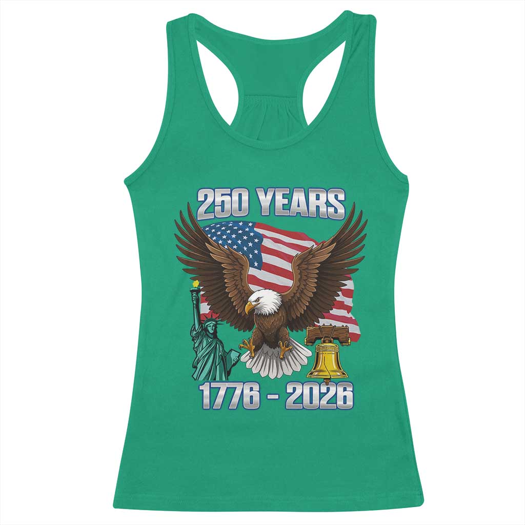 250 Years of Freedom 1776 2026 Patriotic Eagle Racerback Tank Top 4th of July American Flag Liberty Bell Statue of Liberty