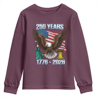 250 Years of Freedom 1776 2026 Patriotic Eagle Youth Sweatshirt 4th of July American Flag Liberty Bell Statue of Liberty