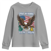 250 Years of Freedom 1776 2026 Patriotic Eagle Youth Sweatshirt 4th of July American Flag Liberty Bell Statue of Liberty