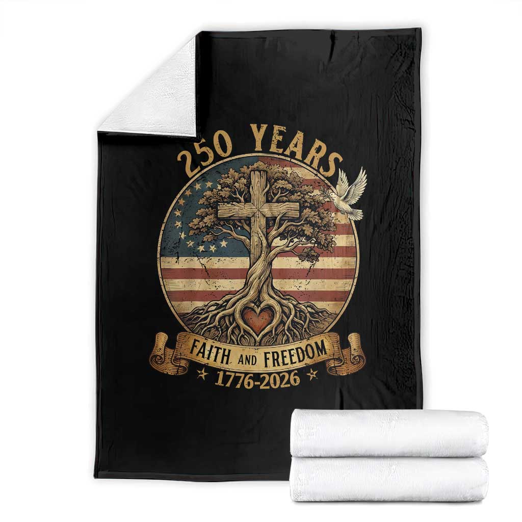 250 Years Faith and Freedom 1776 2026 Throw Blanket Cross Tree Dove Religious Patriotic Christian