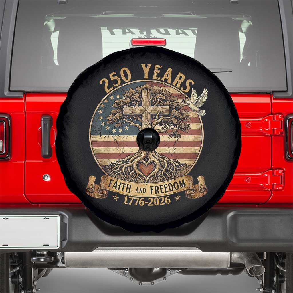 250 Years Faith and Freedom 1776 2026 Spare Tire Cover Cross Tree Dove Religious Patriotic Christian