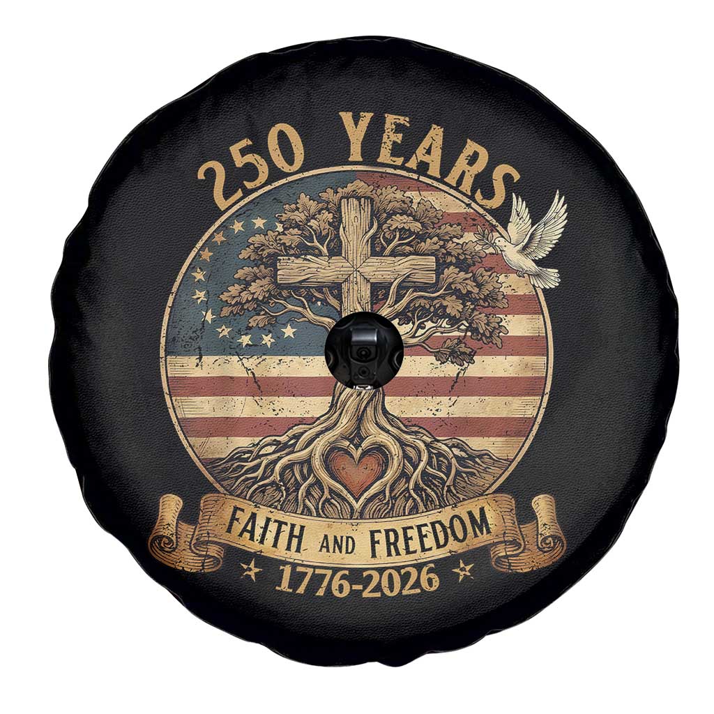 250 Years Faith and Freedom 1776 2026 Spare Tire Cover Cross Tree Dove Religious Patriotic Christian