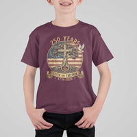 250 Years Faith and Freedom 1776 2026 T Shirt For Kid Cross Tree Dove Religious Patriotic Christian