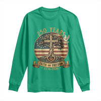 250 Years Faith and Freedom 1776 2026 Long Sleeve Shirt Cross Tree Dove Religious Patriotic Christian