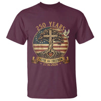 250 Years Faith and Freedom 1776 2026 T Shirt Cross Tree Dove Religious Patriotic Christian