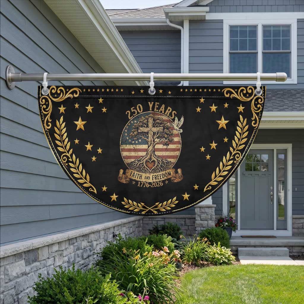 250 Years Faith and Freedom 1776 2026 Patriotic Fan Flag Cross Tree Dove Religious Christian