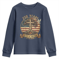 250 Years Faith and Freedom 1776 2026 Youth Sweatshirt Cross Tree Dove Religious Patriotic Christian