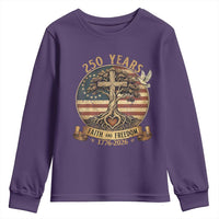 250 Years Faith and Freedom 1776 2026 Youth Sweatshirt Cross Tree Dove Religious Patriotic Christian