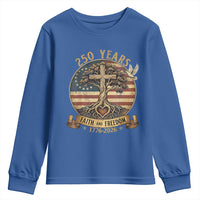 250 Years Faith and Freedom 1776 2026 Youth Sweatshirt Cross Tree Dove Religious Patriotic Christian