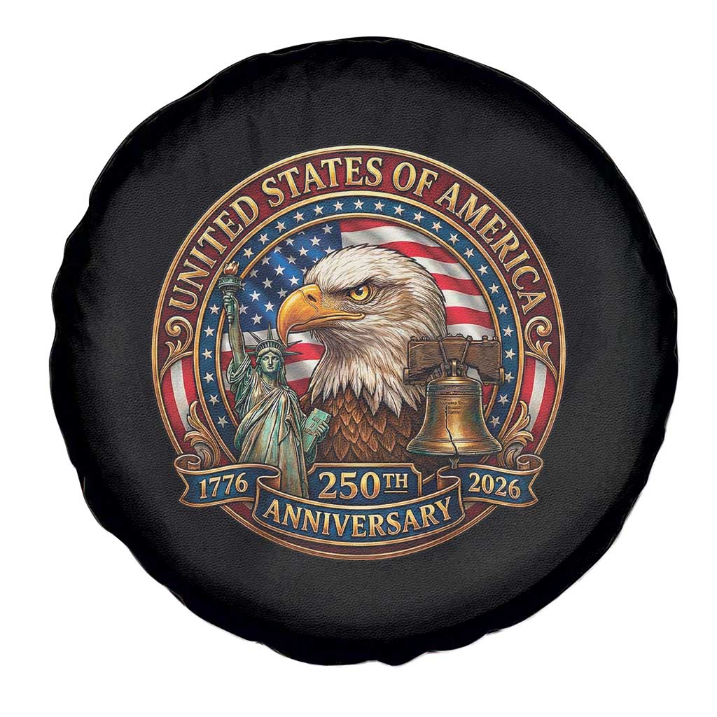 USA 250th Anniversary Emblem 1776 2026 Spare Tire Cover Patriotic Seal with Bald Eagle Liberty Bell Statue of Liberty