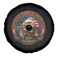 USA 250th Anniversary Emblem 1776 2026 Spare Tire Cover Patriotic Seal with Bald Eagle Liberty Bell Statue of Liberty