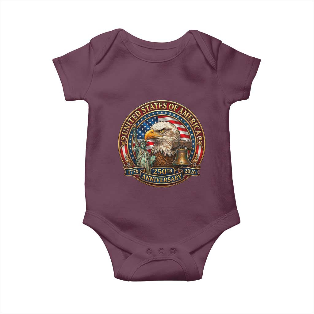 USA 250th Anniversary Emblem 1776 2026 Baby Onesie Patriotic Seal with Bald Eagle Liberty Bell Statue of Liberty