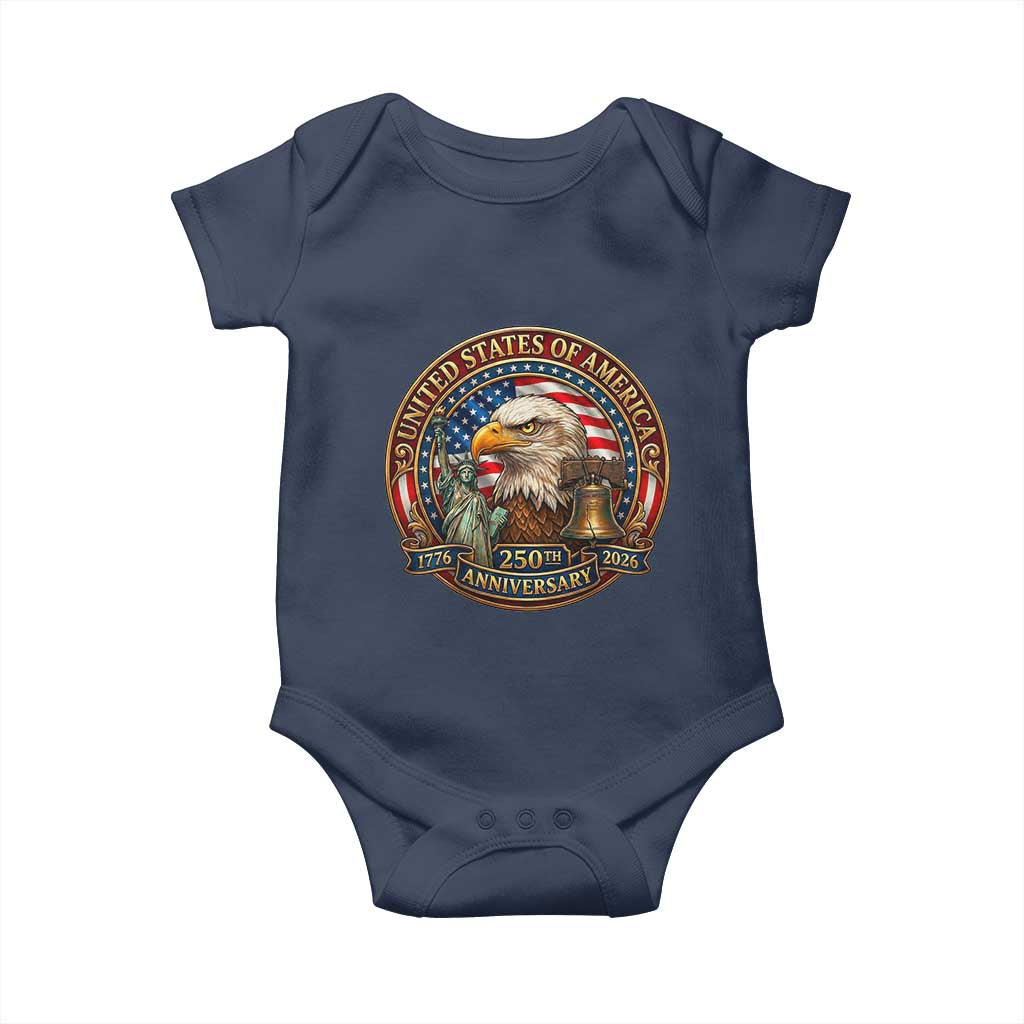 USA 250th Anniversary Emblem 1776 2026 Baby Onesie Patriotic Seal with Bald Eagle Liberty Bell Statue of Liberty