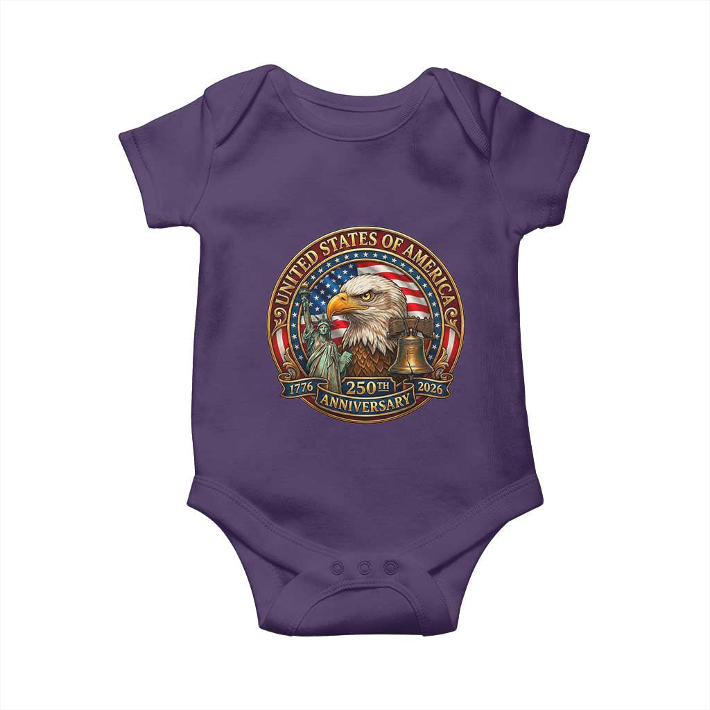 USA 250th Anniversary Emblem 1776 2026 Baby Onesie Patriotic Seal with Bald Eagle Liberty Bell Statue of Liberty