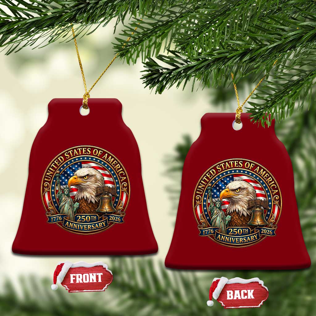 USA 250th Anniversary Emblem 1776 2026 Ceramic Ornament Patriotic Seal with Bald Eagle Liberty Bell Statue of Liberty