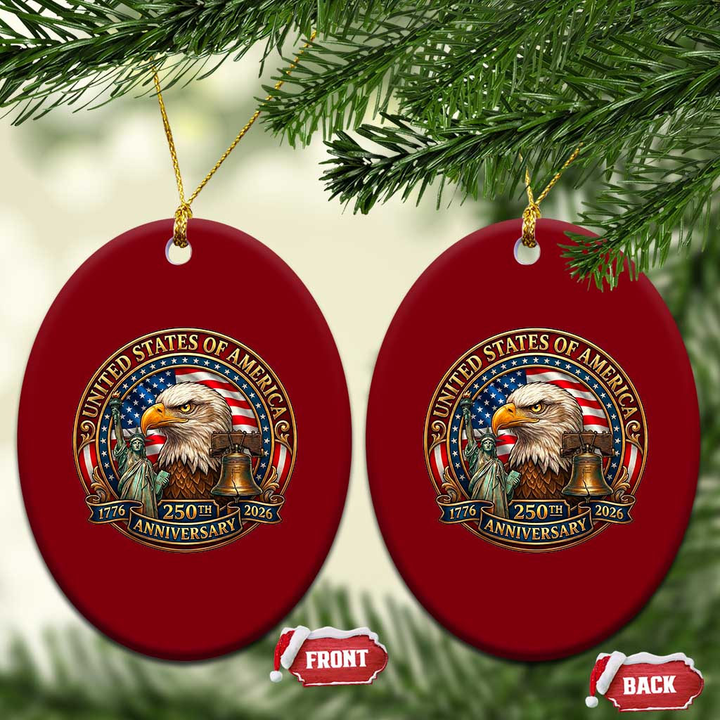 USA 250th Anniversary Emblem 1776 2026 Ceramic Ornament Patriotic Seal with Bald Eagle Liberty Bell Statue of Liberty