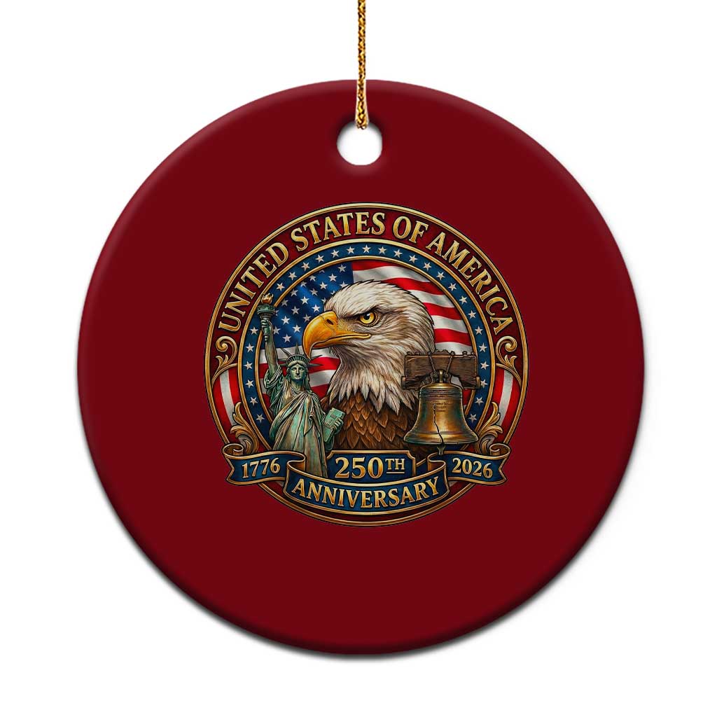 USA 250th Anniversary Emblem 1776 2026 Ceramic Ornament Patriotic Seal with Bald Eagle Liberty Bell Statue of Liberty