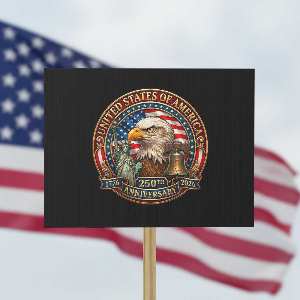 USA 250th Anniversary Emblem 1776 2026 Protest Sign Patriotic Seal with Bald Eagle Liberty Bell Statue of Liberty