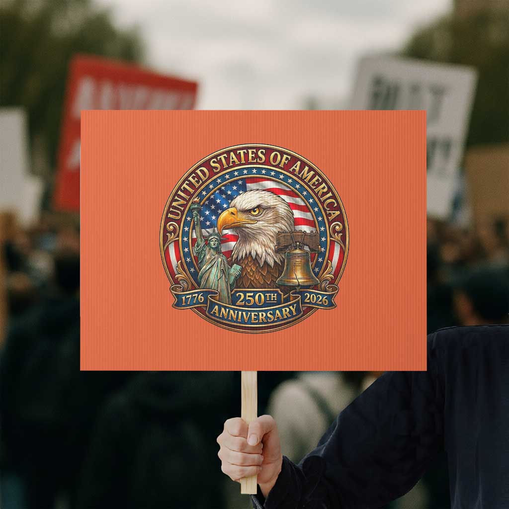 USA 250th Anniversary Emblem 1776 2026 Protest Sign Patriotic Seal with Bald Eagle Liberty Bell Statue of Liberty
