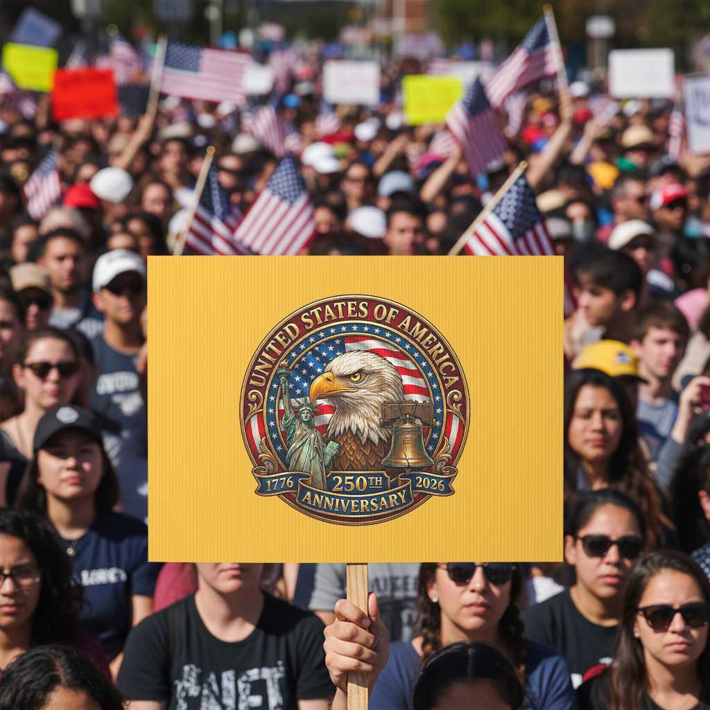 USA 250th Anniversary Emblem 1776 2026 Protest Sign Patriotic Seal with Bald Eagle Liberty Bell Statue of Liberty