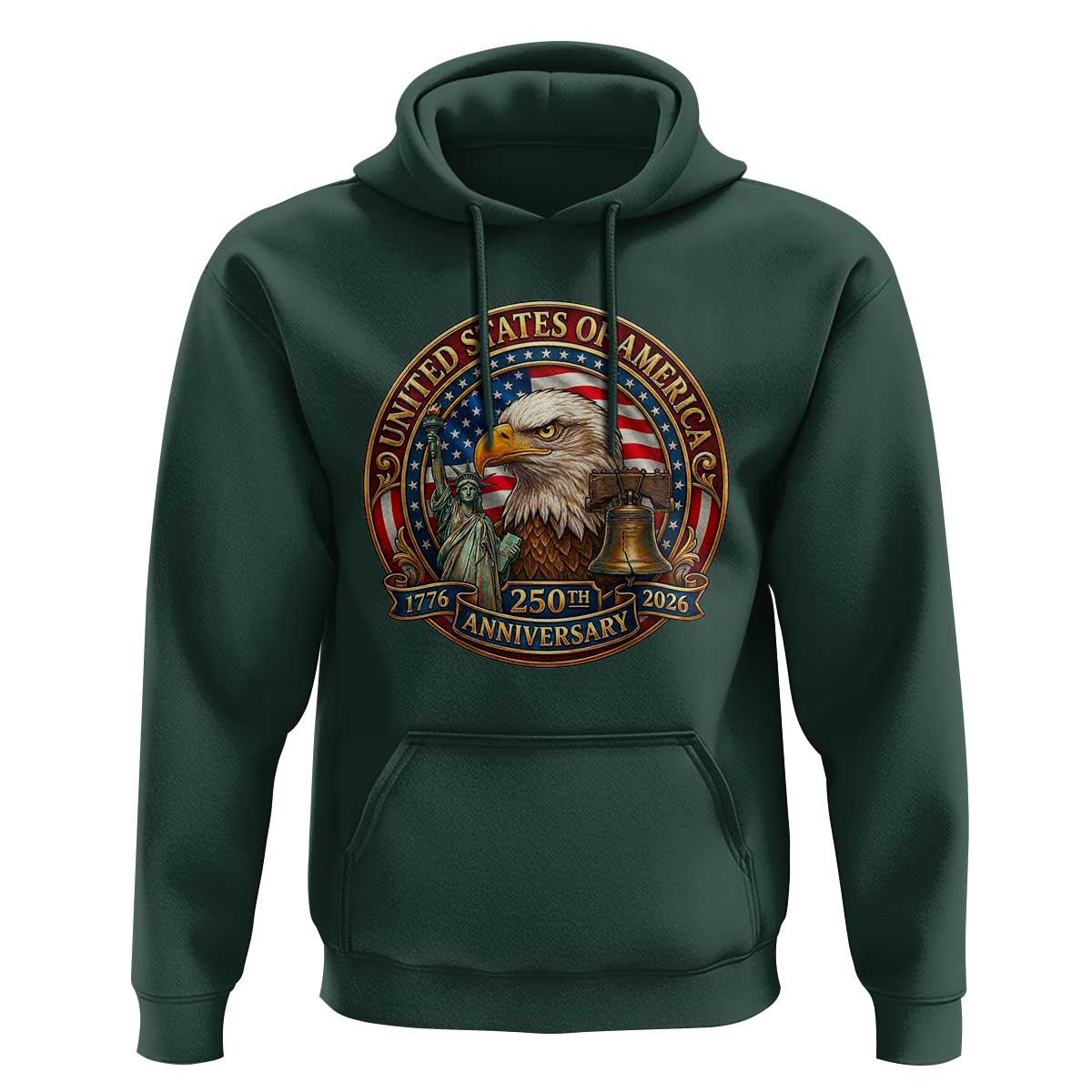 USA 250th Anniversary Emblem 1776 2026 Hoodie Patriotic Seal with Bald Eagle Liberty Bell Statue of Liberty