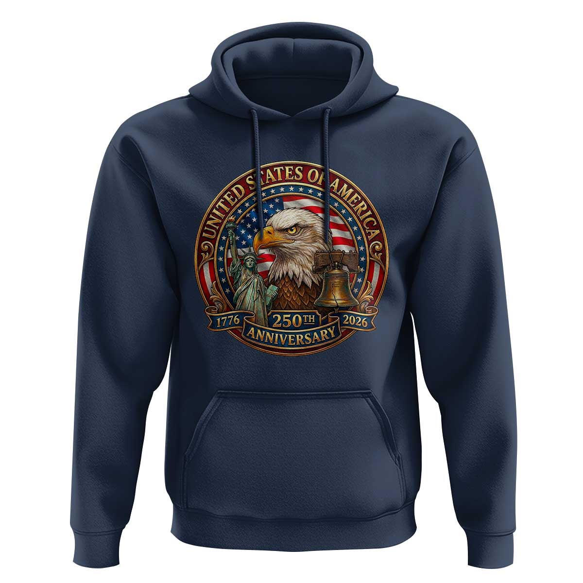 USA 250th Anniversary Emblem 1776 2026 Hoodie Patriotic Seal with Bald Eagle Liberty Bell Statue of Liberty
