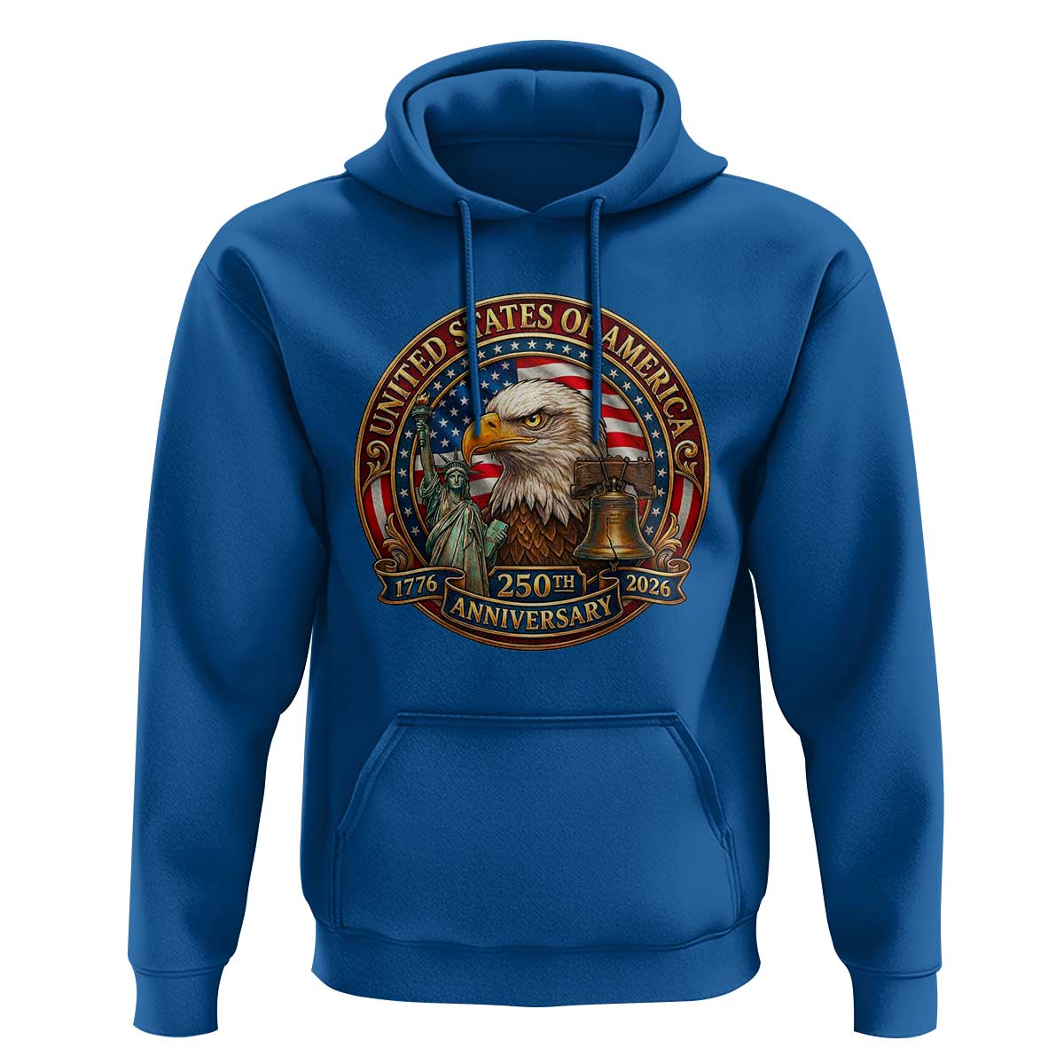 USA 250th Anniversary Emblem 1776 2026 Hoodie Patriotic Seal with Bald Eagle Liberty Bell Statue of Liberty