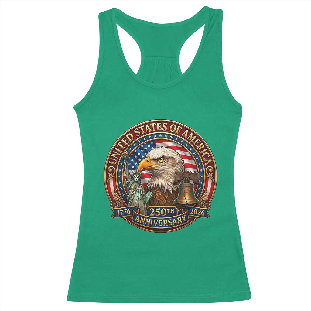 USA 250th Anniversary Emblem 1776 2026 Racerback Tank Top Patriotic Seal with Bald Eagle Liberty Bell Statue of Liberty