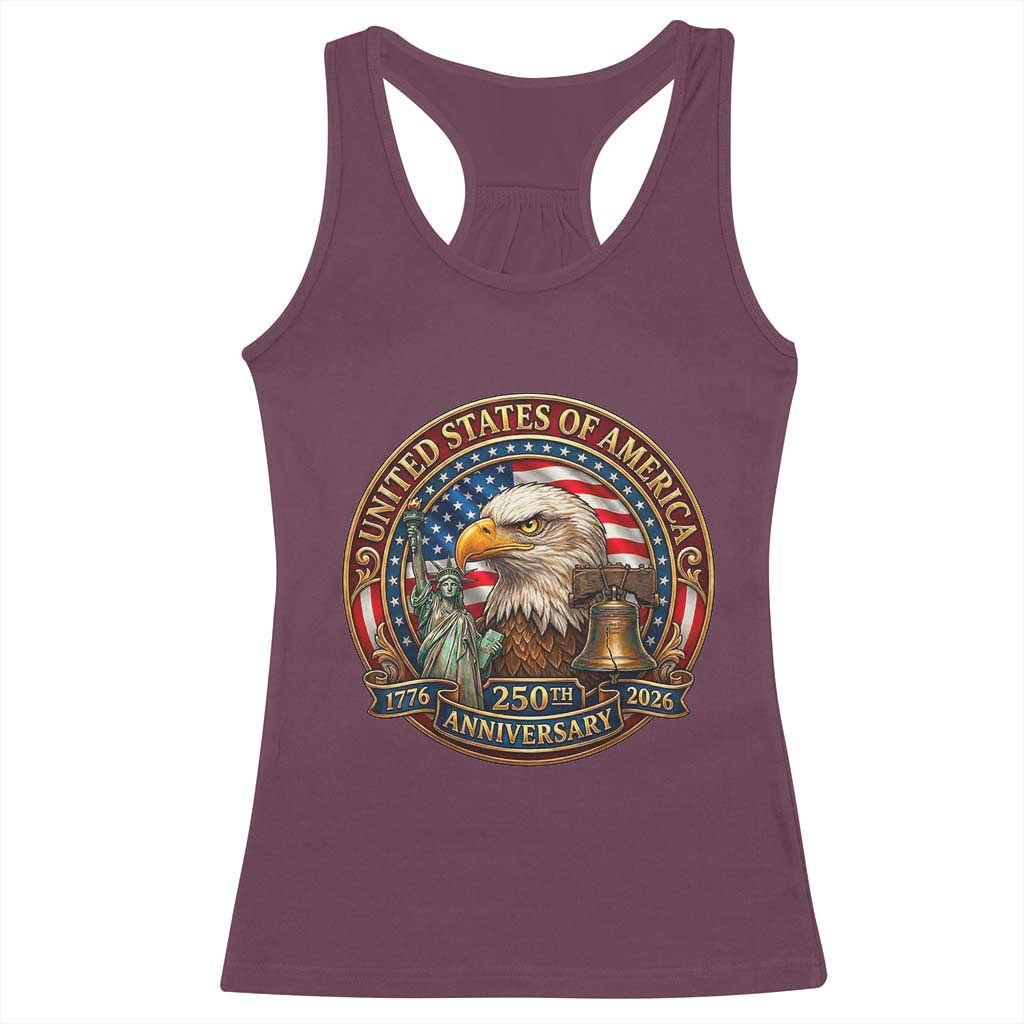USA 250th Anniversary Emblem 1776 2026 Racerback Tank Top Patriotic Seal with Bald Eagle Liberty Bell Statue of Liberty