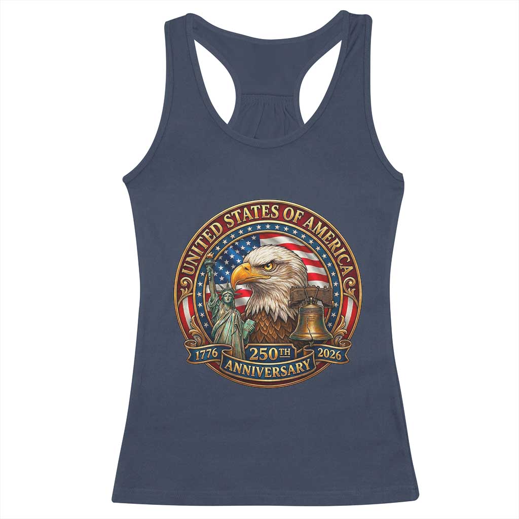 USA 250th Anniversary Emblem 1776 2026 Racerback Tank Top Patriotic Seal with Bald Eagle Liberty Bell Statue of Liberty