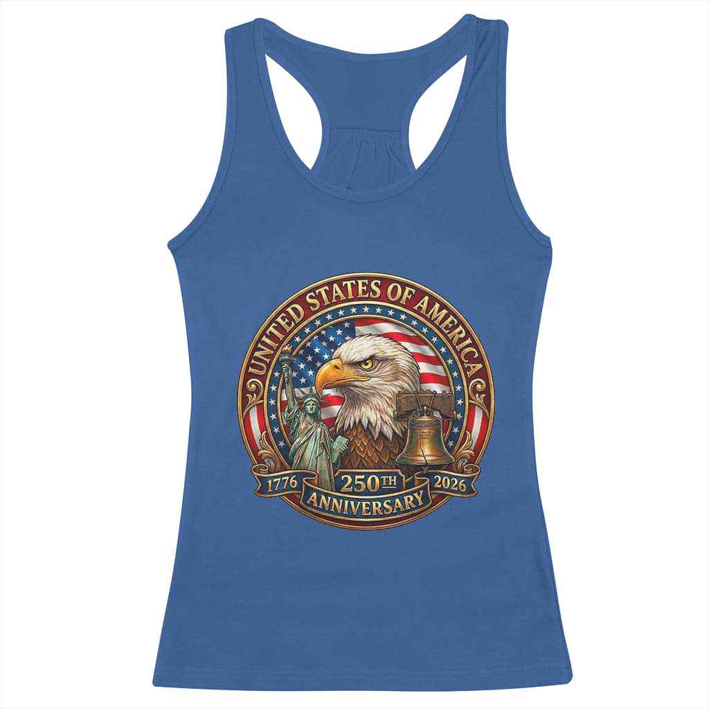 USA 250th Anniversary Emblem 1776 2026 Racerback Tank Top Patriotic Seal with Bald Eagle Liberty Bell Statue of Liberty