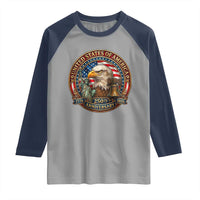 USA 250th Anniversary Emblem 1776 2026 Raglan Shirt Patriotic Seal with Bald Eagle Liberty Bell Statue of Liberty