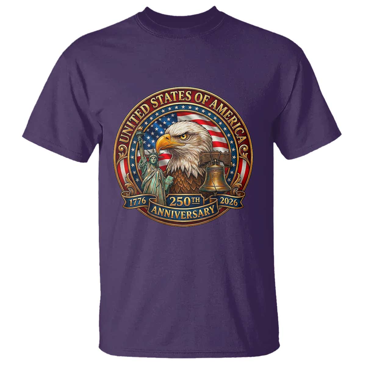 USA 250th Anniversary Emblem 1776 2026 T Shirt Patriotic Seal with Bald Eagle Liberty Bell Statue of Liberty