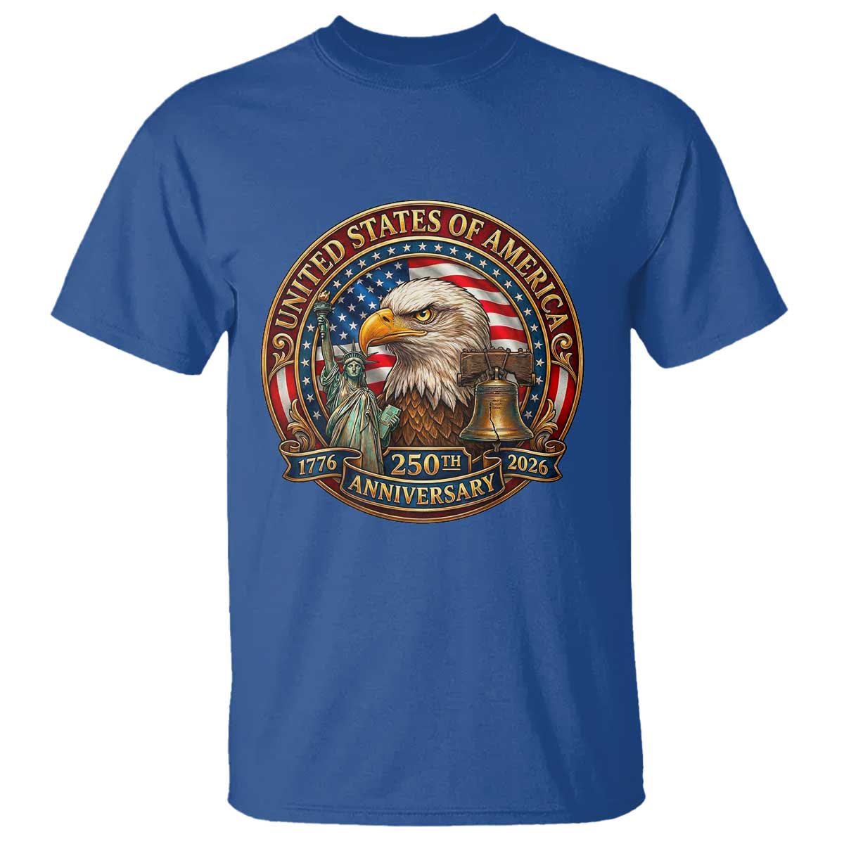 USA 250th Anniversary Emblem 1776 2026 T Shirt Patriotic Seal with Bald Eagle Liberty Bell Statue of Liberty