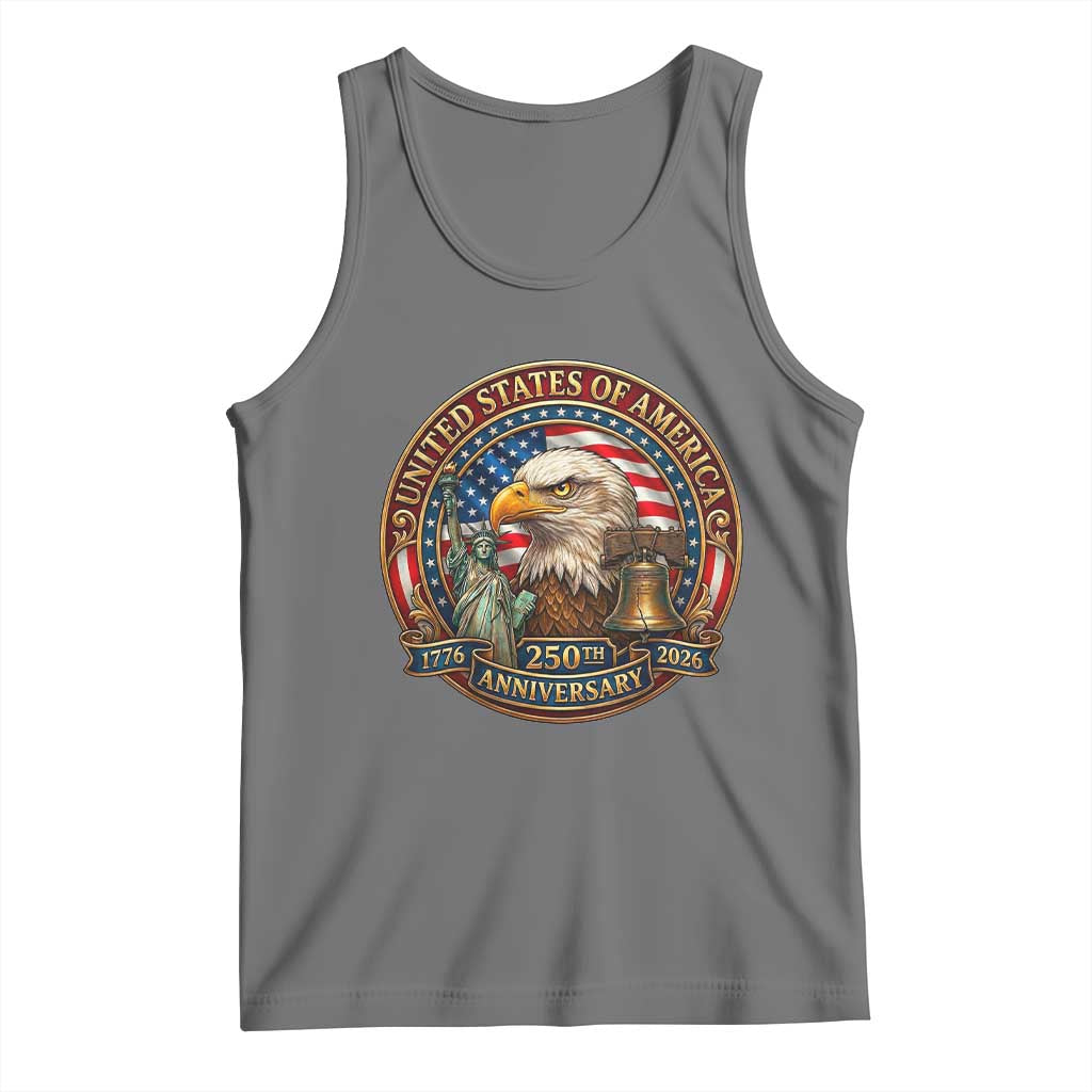 USA 250th Anniversary Emblem 1776 2026 Tank Top Patriotic Seal with Bald Eagle Liberty Bell Statue of Liberty