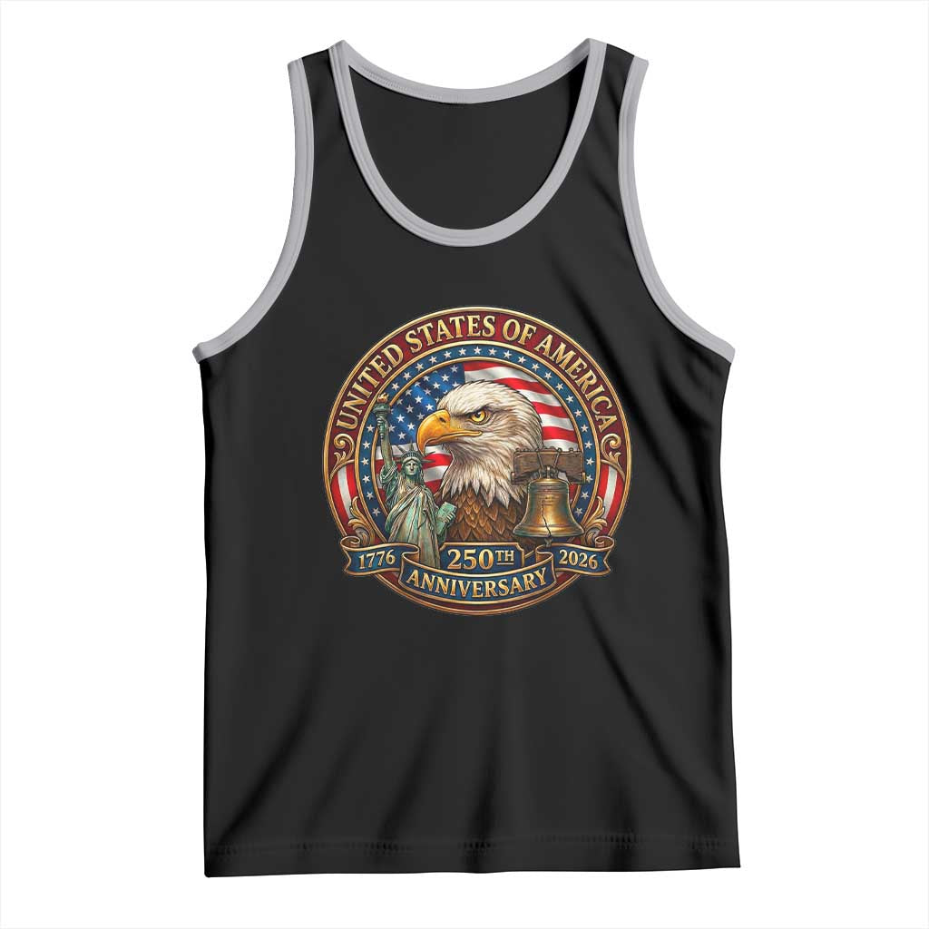 USA 250th Anniversary Emblem 1776 2026 Tank Top Patriotic Seal with Bald Eagle Liberty Bell Statue of Liberty