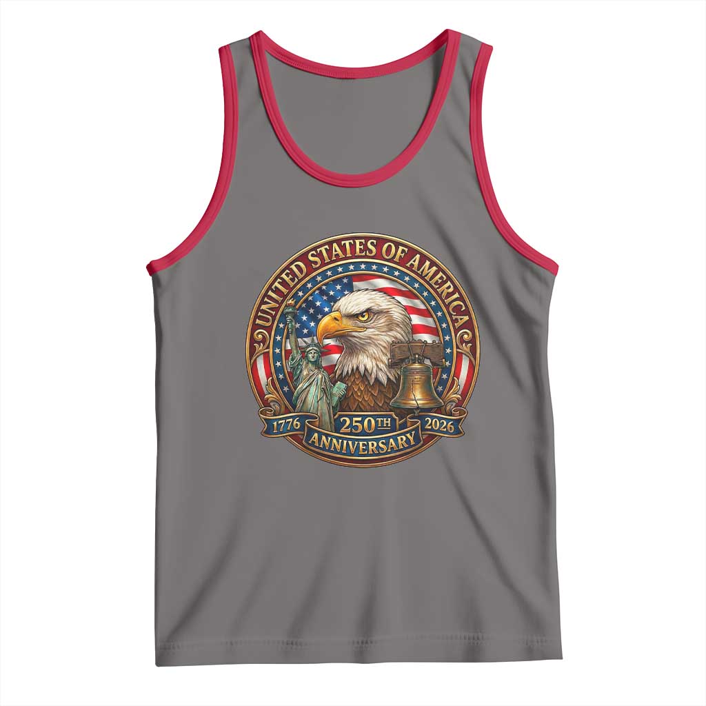 USA 250th Anniversary Emblem 1776 2026 Tank Top Patriotic Seal with Bald Eagle Liberty Bell Statue of Liberty