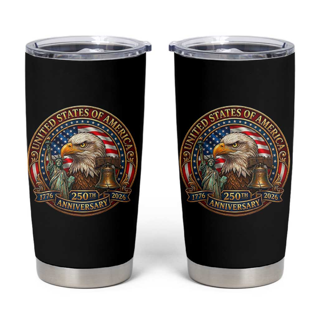 USA 250th Anniversary Emblem 1776 2026 Tumbler Cup Patriotic Seal with Bald Eagle Liberty Bell Statue of Liberty
