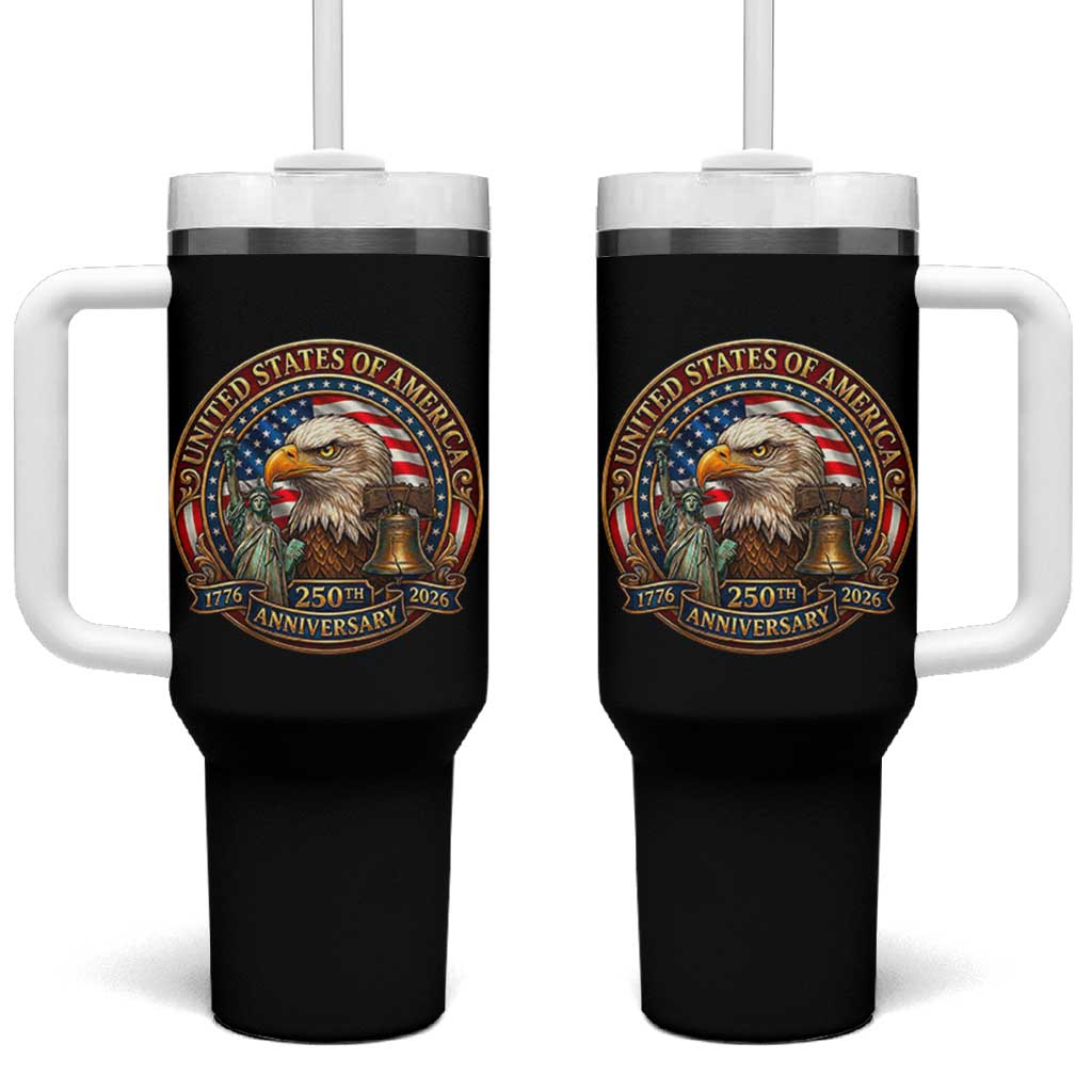 USA 250th Anniversary Emblem 1776 2026 Tumbler With Handle Patriotic Seal with Bald Eagle Liberty Bell Statue of Liberty