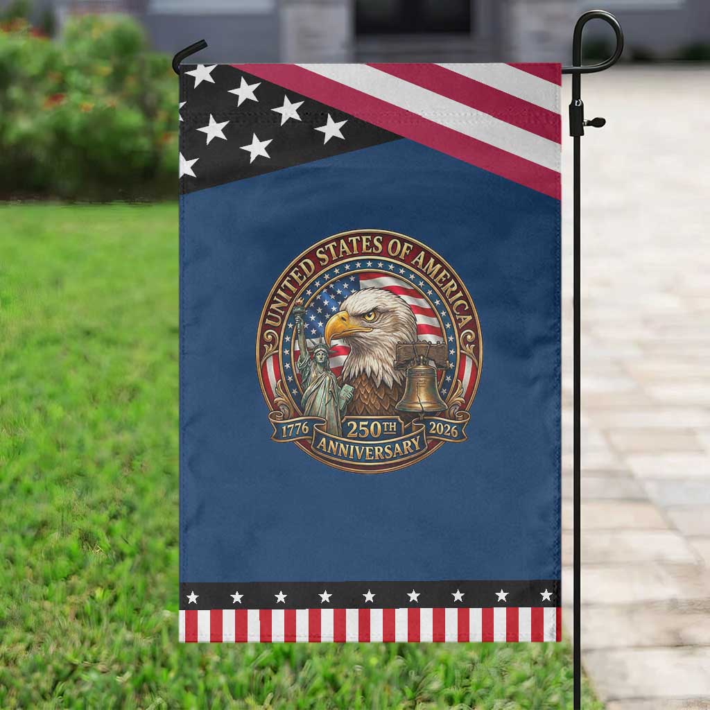 USA 250th Anniversary Emblem 1776 2026 Garden Flag Patriotic Seal with Bald Eagle Liberty Bell Statue of Liberty
