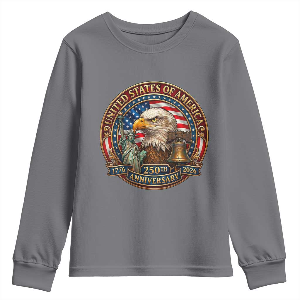 USA 250th Anniversary Emblem 1776 2026 Youth Sweatshirt Patriotic Seal with Bald Eagle Liberty Bell Statue of Liberty