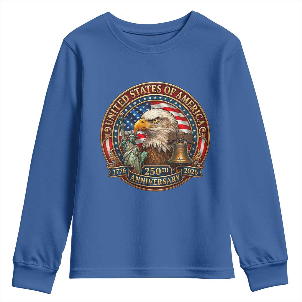 USA 250th Anniversary Emblem 1776 2026 Youth Sweatshirt Patriotic Seal with Bald Eagle Liberty Bell Statue of Liberty