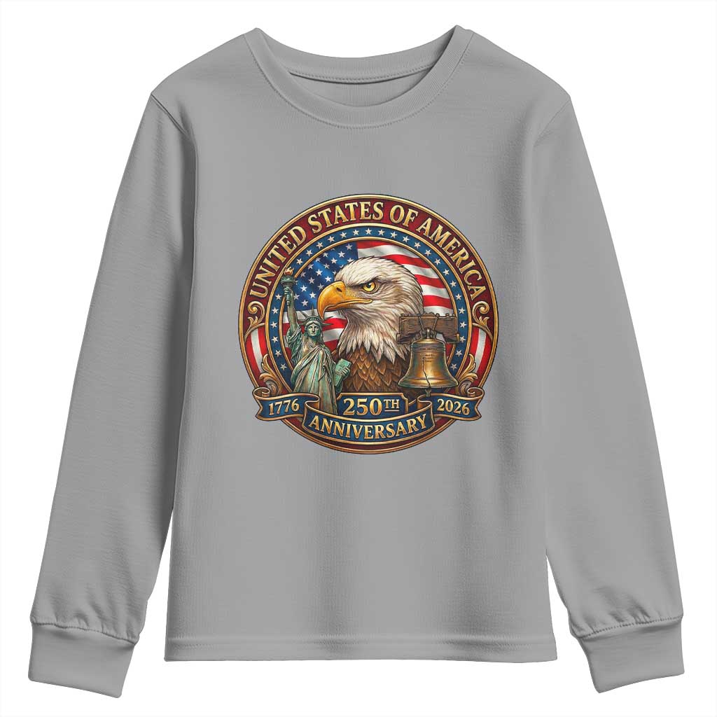 USA 250th Anniversary Emblem 1776 2026 Youth Sweatshirt Patriotic Seal with Bald Eagle Liberty Bell Statue of Liberty