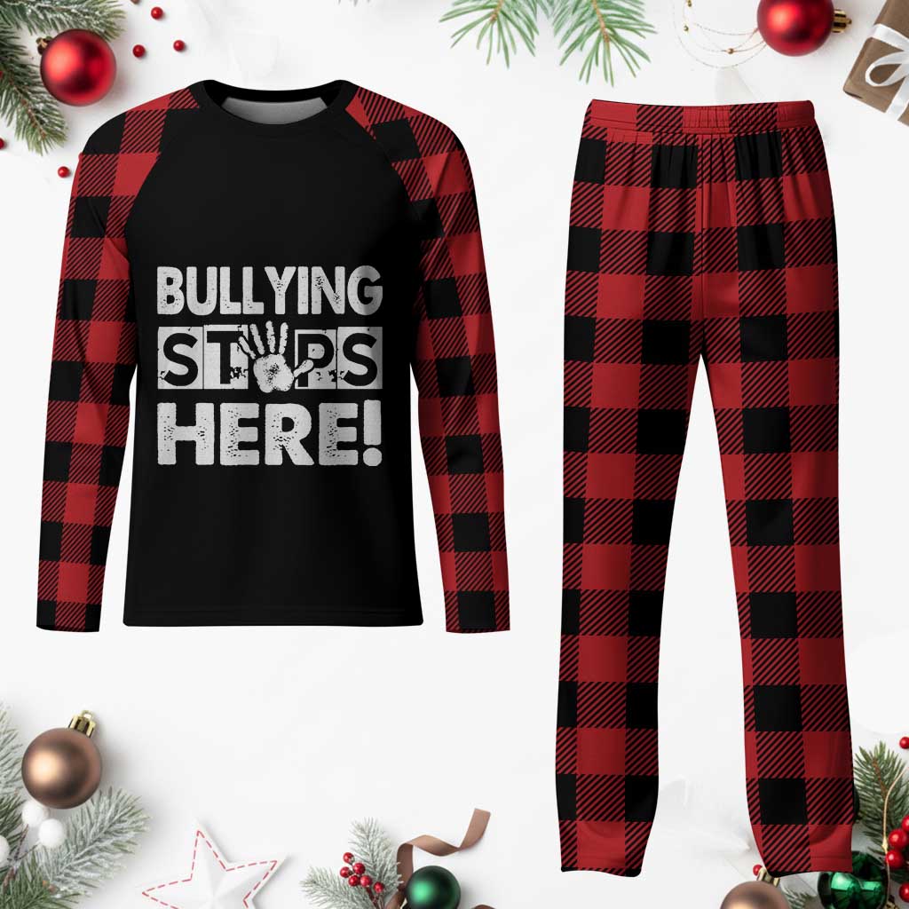Pink Shirt Day Plaid Pajama Set Bullying Stops Here Stand Up To Bullies - Wonder Print Shop
