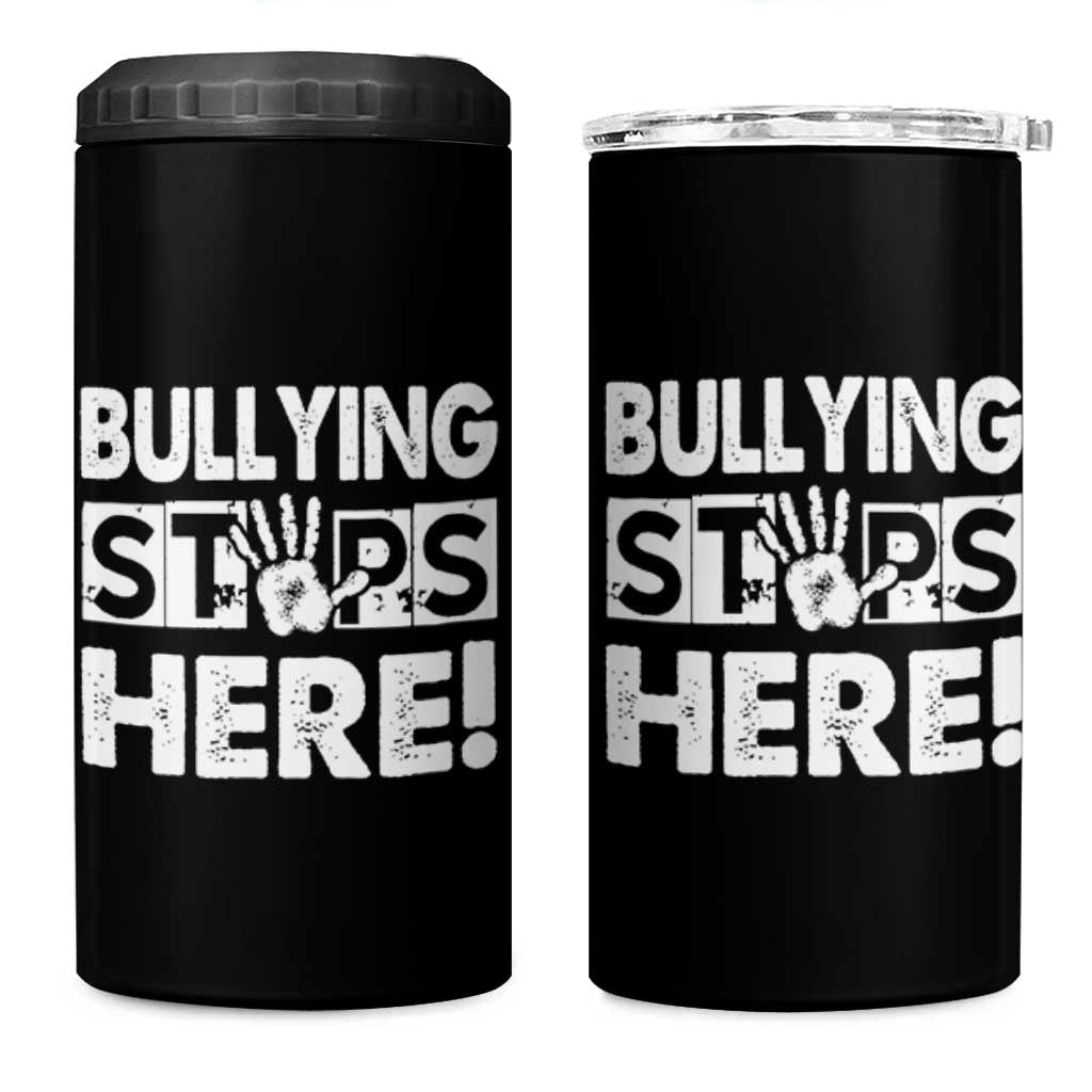 Pink Shirt Day 4 in 1 Can Cooler Tumbler Bullying Stops Here Stand Up To Bullies