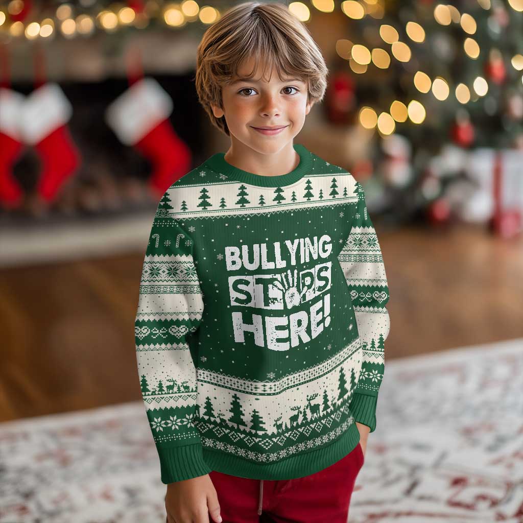 Pink Shirt Day Ugly Christmas Sweater Bullying Stops Here Stand Up To Bullies - Wonder Print Shop