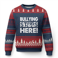 Pink Shirt Day Ugly Christmas Sweater Bullying Stops Here Stand Up To Bullies - Wonder Print Shop