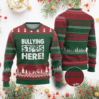 Pink Shirt Day Ugly Christmas Sweater Bullying Stops Here Stand Up To Bullies - Wonder Print Shop